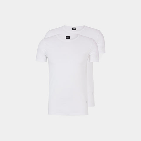 Paquete de dos camisetas interiores BOSS de algodón elástico con logo Regular fit