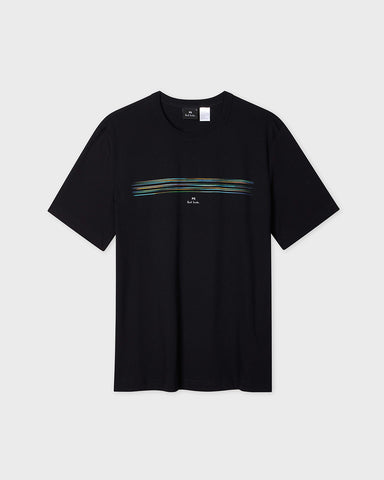T-Shirt Ps Paul Smith Black Organic Cotton 'Blur Stripe' Regular Fit