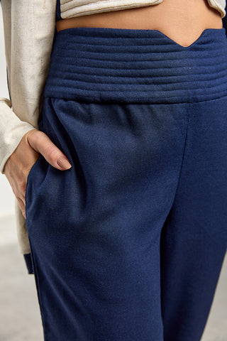 Pantalón ZOEW Gaia de pierna amplia en lino – Azul marino
