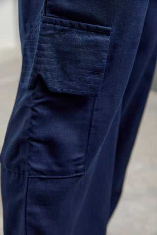 Pantalón ZOEW Gaia de pierna amplia en lino – Azul marino
