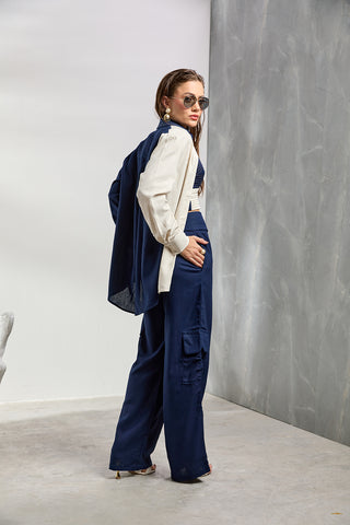 Pantalón ZOEW Gaia de pierna amplia en lino – Azul marino