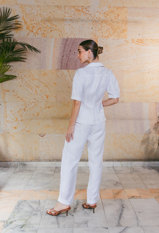 Set Faride Nicoll de Blusa Sastre y Pantalón Susana – Blanco