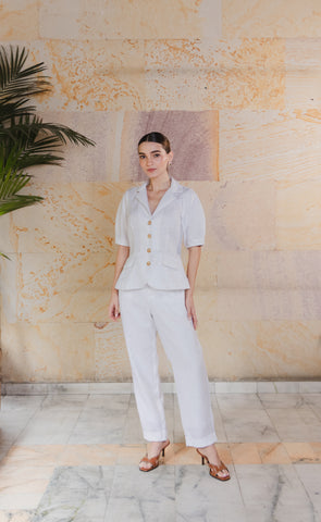 Set Faride Nicoll de Blusa Sastre y Pantalón Susana – Blanco