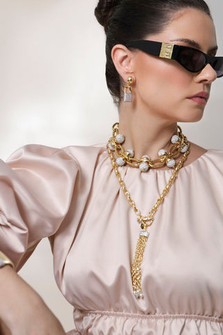 Aretes Cristina Sabatini Laguna Dorata con Baño de Oro y Cristales Pavé – Dorado
