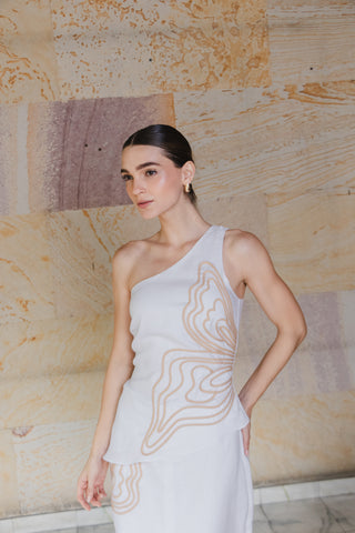 Vestido Maxi Faride Mariposa Strapless con Fruncido – Blanco