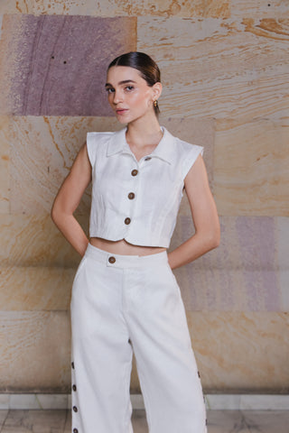 Set Faride Cádiz de Blusa y Pantalón Adin – Blanco