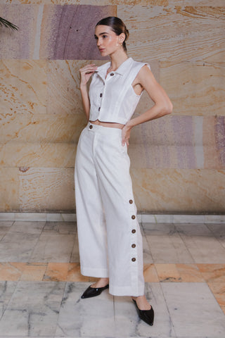 Set Faride Cádiz de Blusa y Pantalón Adin – Blanco