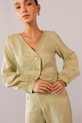Set Faride Cora de Blusa Cropped y Pantalón Helga – Verde