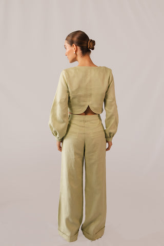 Set Faride Cora de Blusa Cropped y Pantalón Helga – Verde