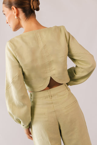 Set Faride Cora de Blusa Cropped y Pantalón Helga – Verde