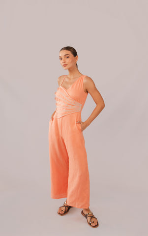 Enterizo Faride Carey de Pierna Ancha con Aplique – Coral