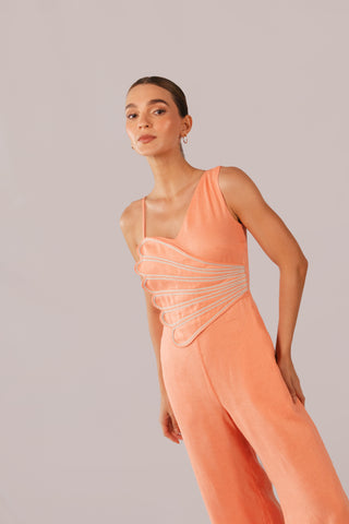 Enterizo Faride Carey de Pierna Ancha con Aplique – Coral