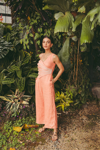 Enterizo Faride Carey de Pierna Ancha con Aplique – Coral