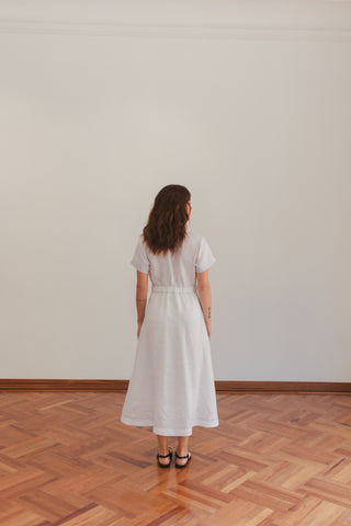 Vestido Midi Faride Anya de Lino con Botones Frontales - Blanco