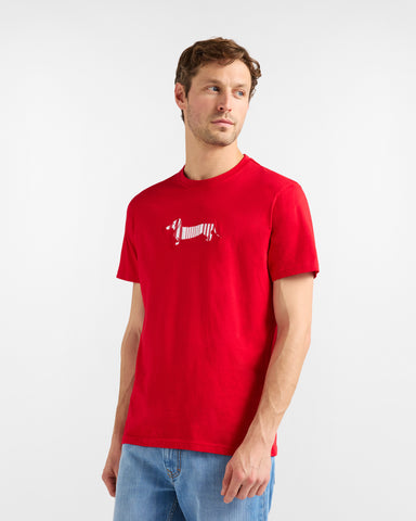 T Shirt Harmont & Blaine de Algodón Roja con Maxi Teckel Gráfico