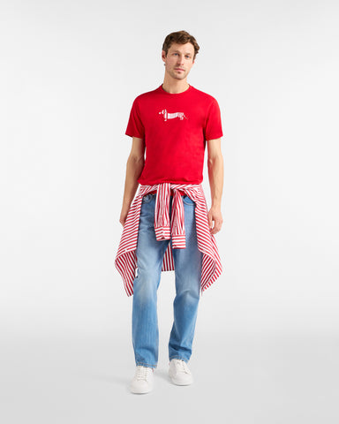 T Shirt Harmont & Blaine de Algodón Roja con Maxi Teckel Gráfico