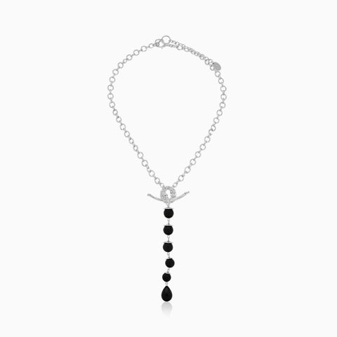 Collar Cristina Sabatini Lago Alba con Ágata Negra y Acabado Rodiado – Plateado
