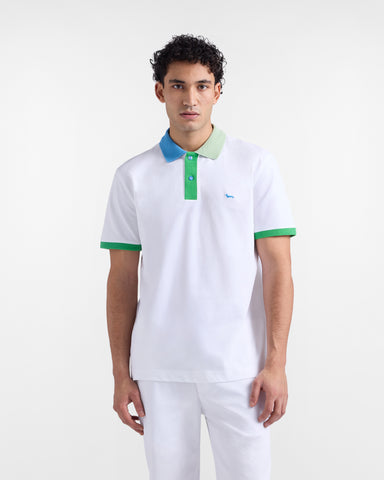 Polo Harmont & Blaine de Piqué Stretch Blanco con Cuello 3D Multicolor