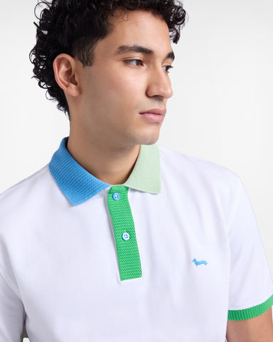 Polo Harmont & Blaine de Piqué Stretch Blanco con Cuello 3D Multicolor
