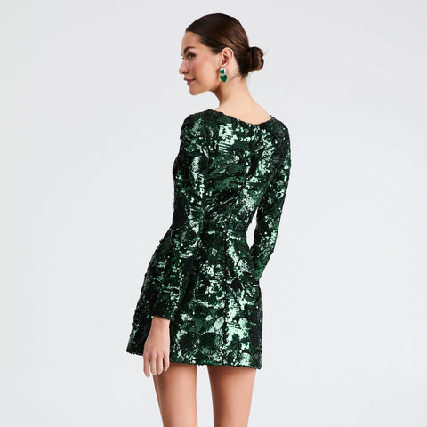 Vestido Corto HELSI Lillian de Manga Larga con Lentejuelas – Verde Esmeralda – vista 2