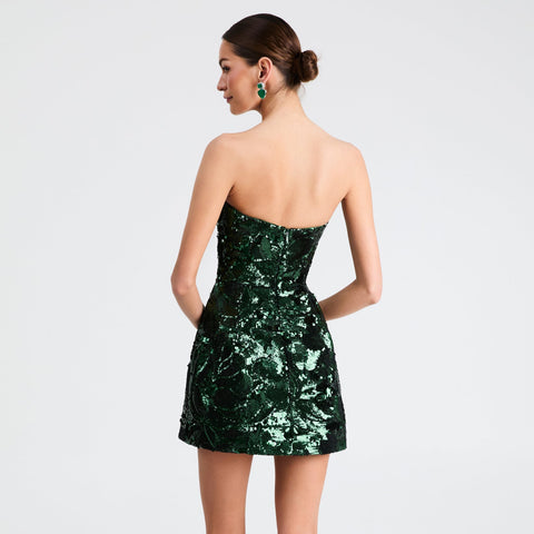 Vestido Corto HELSI Linda en Línea A de Lentejuelas – Verde Esmeralda – vista 5