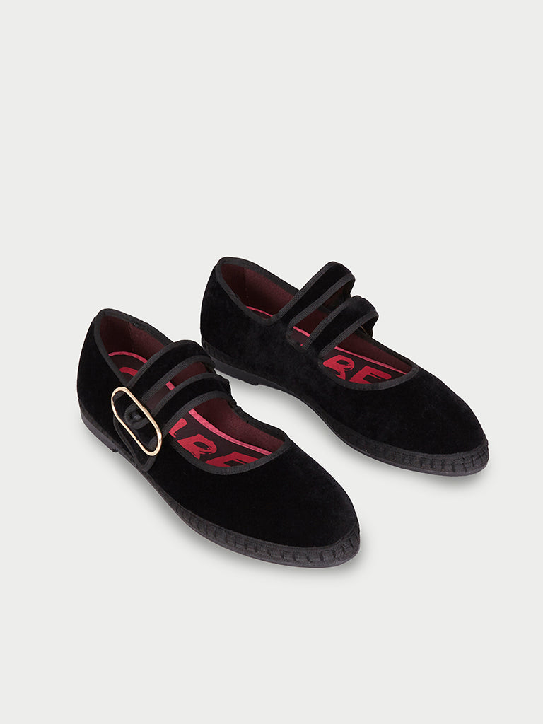 Merceditas Flabelus Matilda de Terciopelo con Doble Tira – Negro – vista 3