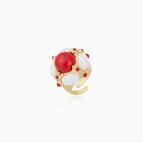 Anillo Cristina Sabatini Martins con Baño de Oro, Piedra Roja y Circonitas – Rojo y Blanco