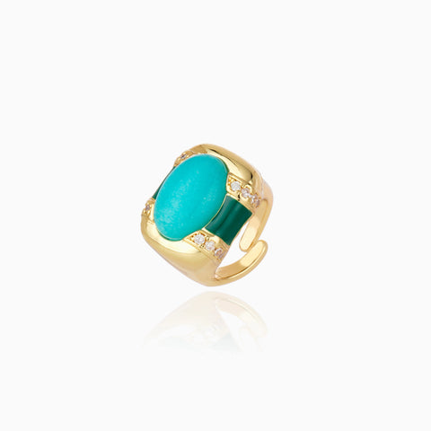 Anillo Cristina Sabatini Noemia Turquoise con Baño de Oro, Turquesa y Cristales – Dorado/Turquesa