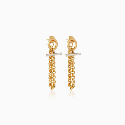 Aretes Cristina Sabatini Nora Chain con Baño de Oro y Doble Cadena – Dorado y Plateado