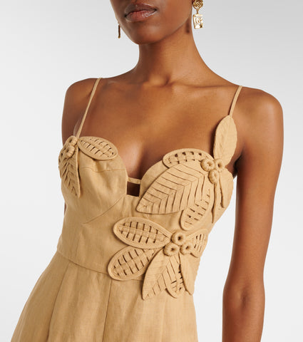 Jumpsuit FARM RIO de Lino Natural con Bordados Florales