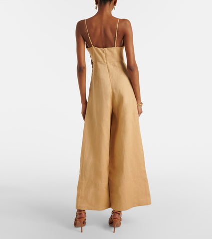 Jumpsuit FARM RIO de Lino Natural con Bordados Florales