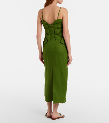 Vestido Maxi Farm Rio green monstera leaf sleeveless en Lino Premium