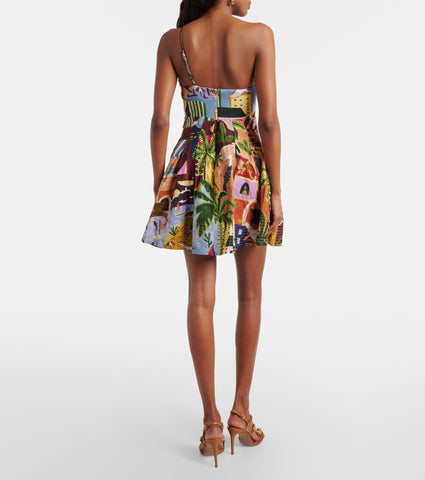 Vestido Mini Farm Rio Lino multicolor tropical painting