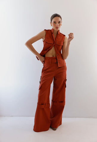 Conjunto Pompousa Malia y Amanda Cargo Wide Leg – Ladrillo