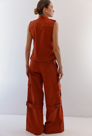 Conjunto Pompousa Malia y Amanda Cargo Wide Leg – Ladrillo