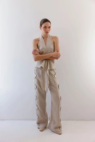 Conjunto Pompousa Nidia y Eleonora de Lino Wide Leg – Moca