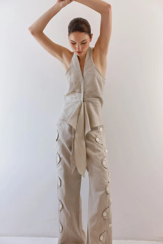 Conjunto Pompousa Nidia y Eleonora de Lino Wide Leg – Moca