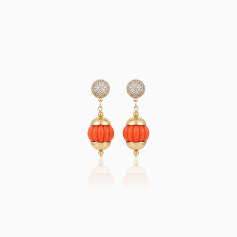 Aretes Cristina Sabatini Portinari Orange con Baño de Oro, Piedra Naranja y Cristales Pavé – Naranja