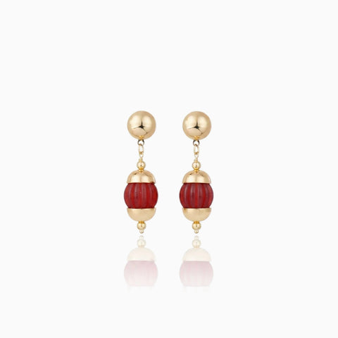 Aretes Cristina Sabatini Portinari con Baño de Oro y Piedra Roja – Dorado/Rojo
