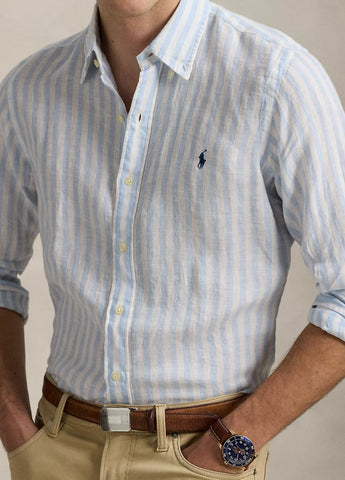 Camisa En Lino de Rayas POLO Ralph Lauren Manga Larga Custom Fit
