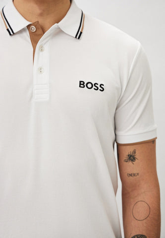 Polo BOSS de mezcla de algodón con logotipos en contraste Regular fit