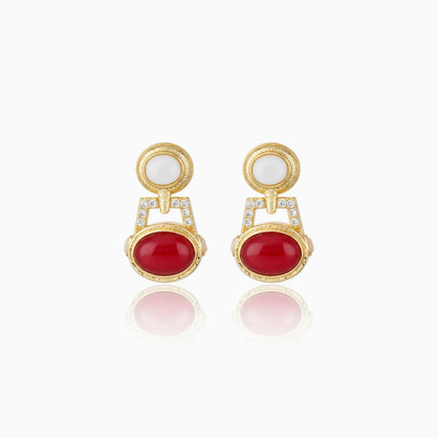 Aretes Cristina Sabatini Segall Red con Baño de Oro, Ágata Roja y Circonitas – Rojo/Dorado