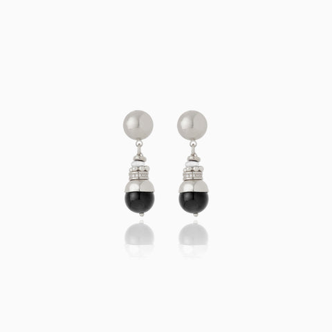 Aretes Cristina Sabatini Sirena con Ágata Negra y Circonitas – Plateado
