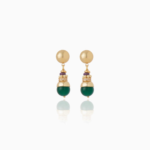 Aretes Cristina Sabatini Sirena con Baño de Oro, Ágata Verde, Amatista y Circonitas – Multicolor
