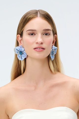Aretes Simona Maxi Print con Flor Bordada y Cristal – Azul