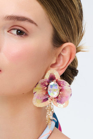 Aretes Simona Peplum Flor con Cristal – Lila / Crema / Rosado