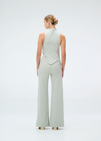 Set Crop Top y Pantalón Simona Serena Mint Wide Leg en Rayón y Nylon