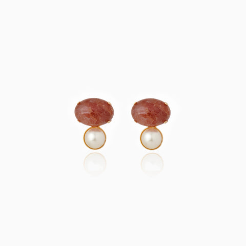 Aretes Cristina Sabatini Treasure Gem Studs con Baño de Oro, Rodonita y Perla – Dorado