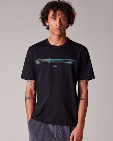 T-Shirt Ps Paul Smith Black Organic Cotton 'Blur Stripe' Regular Fit