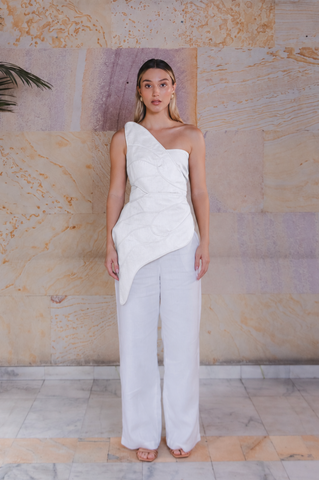 Blusa Faride Odorata Asimétrica de Un Hombro – Blanco